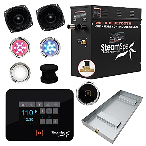 Image of Generator with Quick Start Continuous Steam Technology, Wi-Fi, Bluetooth and Autodrain | 4.5kW Steam Generator with Black Steam Head with Aromatherapy Reservoir | RVB450BK-A