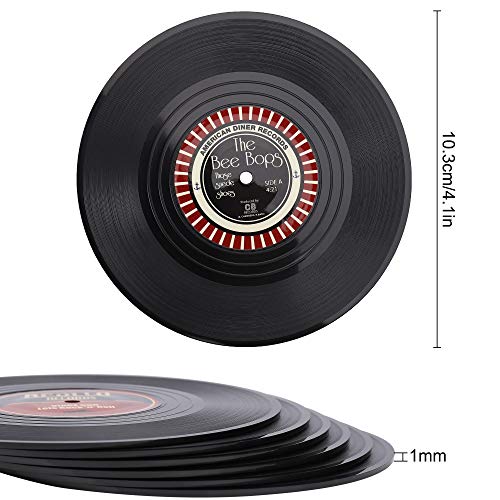 MengH-SHOP Posavasos de Vinilo Redondo Coasters Retro Grabar Originales Cup Mat para Bebidas frías Calientes Café Vasos… - Imagen 7