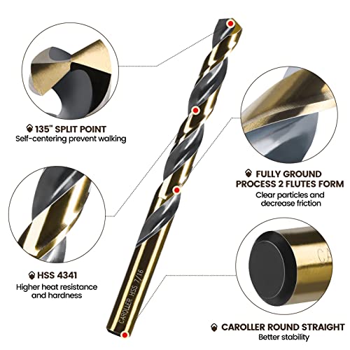 CaRoller 29Pcs Drill Bit Set, 135 Degree Tip High Speed Steel with Black and Gold Finish, Stainless Steel, Plastic and Wood with Metal Indexed Storage Case 1/16"-1/2" (29pcs Black and Gold) - Image 3