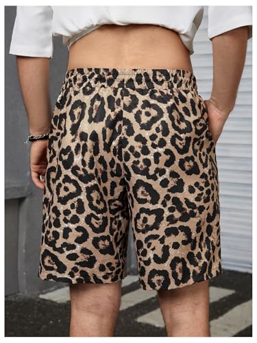 OYOANGLE Men's Leopard Graphic Print Adjustable Elastic Waist Drawstring Workout Shorts2