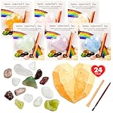 AT-DRESSINGDAY Valentines Day Gifts for Kids Classroom 24 Pack Valentines Cards STEM Science Goodie Bags with Heart Stones Valentine Exchange Party Favors for Boys and Girls Craft Kit Toys