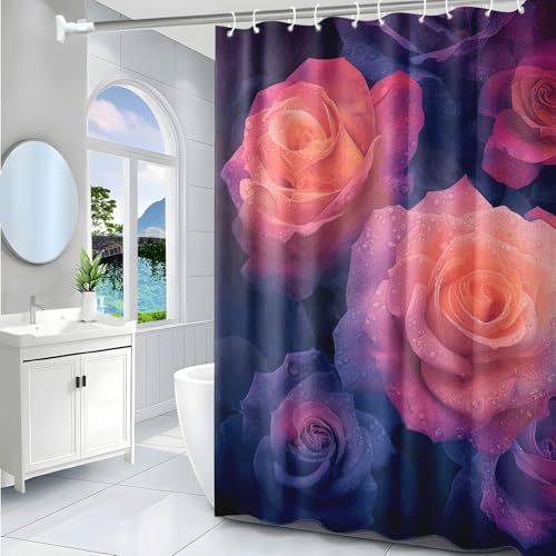 Rideau de douche bleu orange violet en polyester lavable 200x200cm