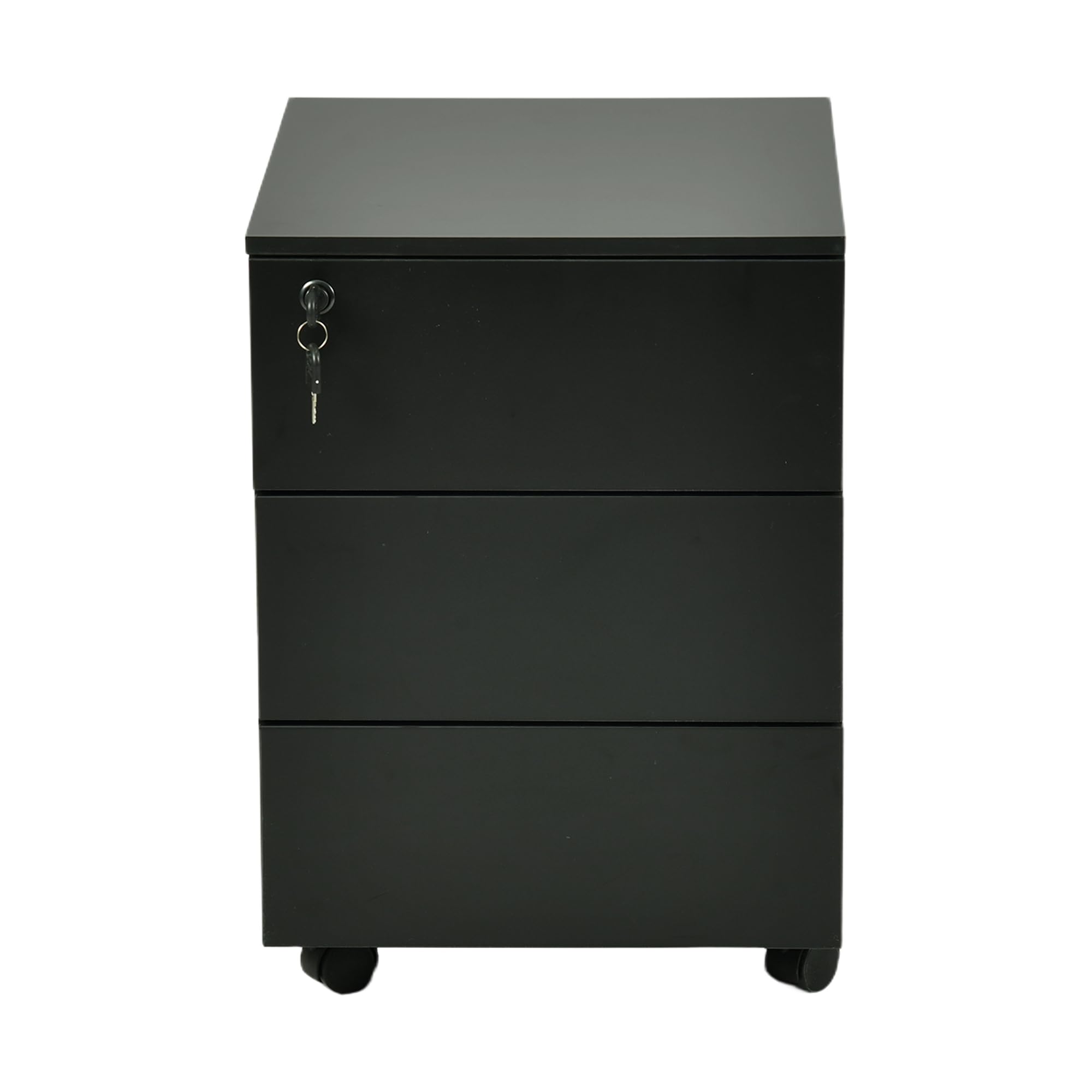 Archivador Vertical Negro con 3 Cajones y Cerradura, Gabinete de Archivo de Madera con Ruedas para Oficina y Hogar, 39x45x54 cm