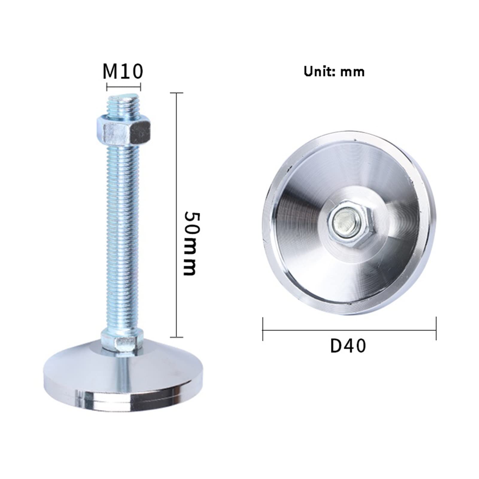 Nivelador de muebles alta resistencia, tamaño rosca M10 x 50mm, patas ajustables niveladoras for armarios o mesas, 8 Uds
