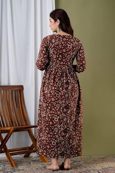 Image of Women's Cotton Floral Printed Maternity Dress Kurti with Feeding Zipper Maternity Gown for Women Feeding Dress