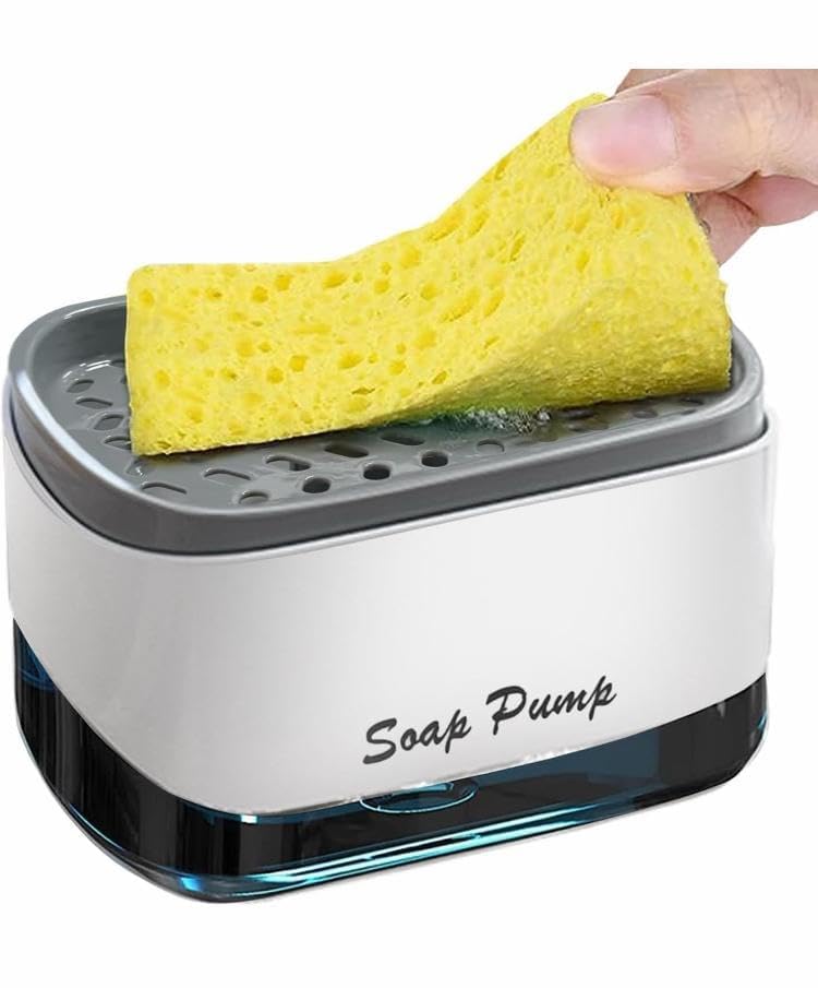 Image of 2 in 1 Kitchen Soap Dispenser with Sponge Holder, 400 ml Dishwash Liquid Dispenser Pump with 1 Sponge Included, Refillable Sink Soap Dispenser for Kitchen & Bathroom (Multicolor)