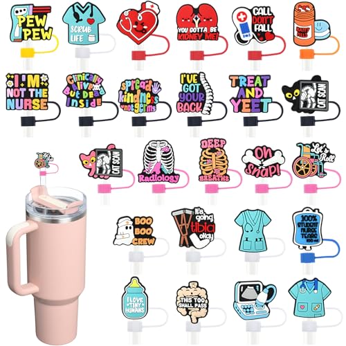 25 Pack Medical Straw Covers Cap for Tumblers 10mm Cute Dust-Proof Straw Topper for Water Bottles Stanley Cups Accessories Gifts For Women Party Favors