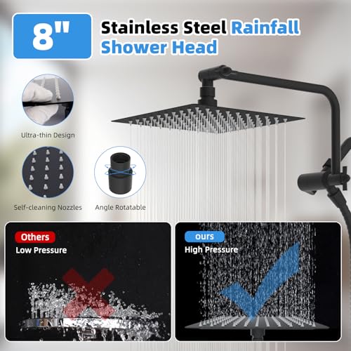 Image of 8 inch Metal Rainfall Shower Head with 10-Mode Handheld, Matte Black