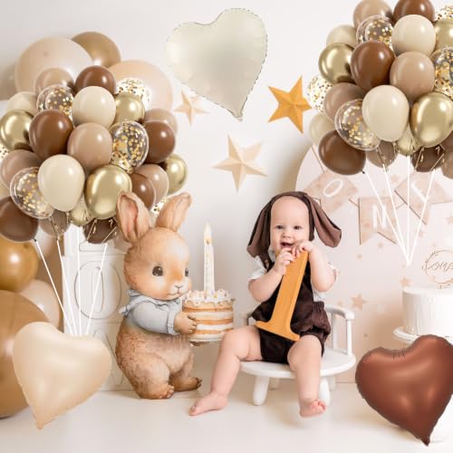 Image of Brown Gold Balloon Garland Arch Kit, 18 12 10 5 inch Different Sizes Brown Beige Nude Metallic Confetti Gold Balloons for Birthday Party Netural Bear Baby Shower Decorations