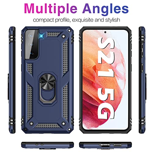 Image of Case for Samsung Galaxy S21 5G Case Heavy Duty with Built in Screen Protector Hard Armor Military Anti-Fall Bumper Cover for Samsung S21 5G 6.2 2021 Phone Cases with Magnetic Ring Kickstand Blue
