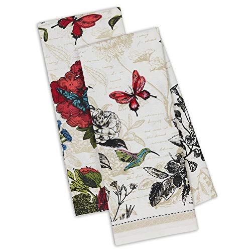 Dii Design Imports Spring Botanical Blooms Dish Towels - Set Of 2 - Butterfly - Hummingbird #TOP1