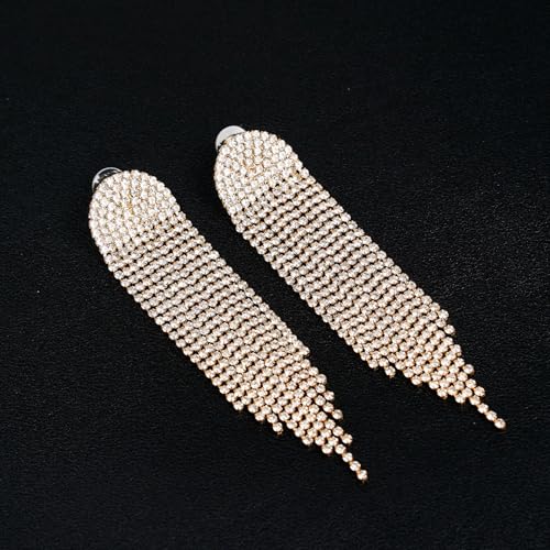 Rhinestone Dangling Earrings for Women Sparkly Dangle Earrings 14K Gold Plated Tassel Lightweight Ear Studs Crystal Statement4