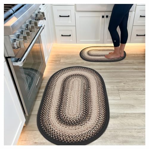 Tapete oval trenzado Black Mist 20x30 pulgadas