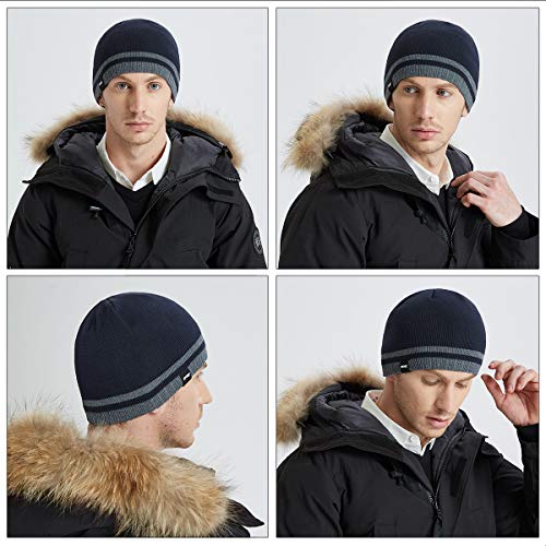 Bodvera Mens Winter Beanie Hat Warm Knit Cuffed Plain Toboggan Ski Skull Cap (3 Patterns) #TOP3