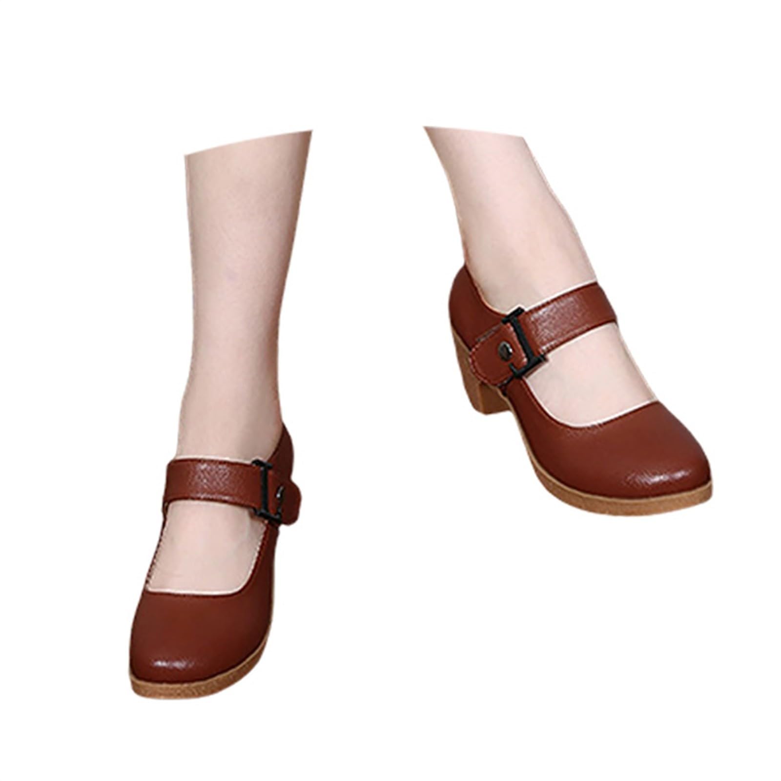 Scarpe da donna con tacco Mary Jane, eleganti scarpe da ballo in pelle | Scarpe con tacco a blocco, con tacco spesso, comode scarpe con plantare morbido, sandali grossi per ufficio e feste