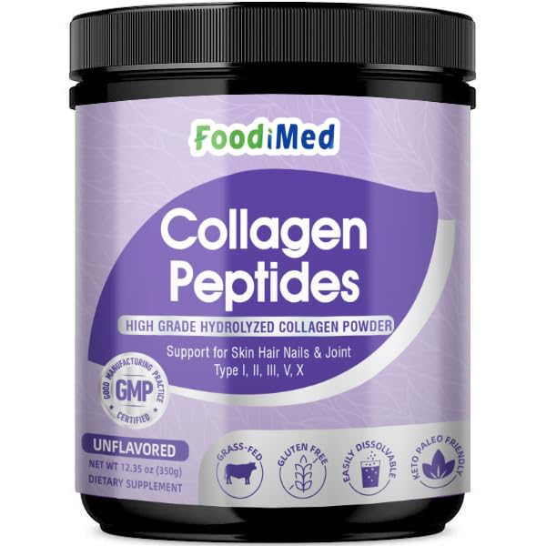 FoodiMed Multi Collagen Peptides Powder - Hydrolyzed Collagen with Vitamin C, Hyaluronic Acid...