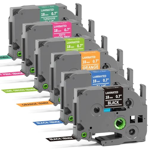 Image of 18mm Label Tape Replacement for Brother Label Maker Tape 18mm 0.7 P-Touch TZe Ribbon Laminated TZ Colored Refills Compatible with P Touch PT-D410 D400 D600 1830 1750 Cube Plus, 3 /4 inch x 26.2', 6 Pack