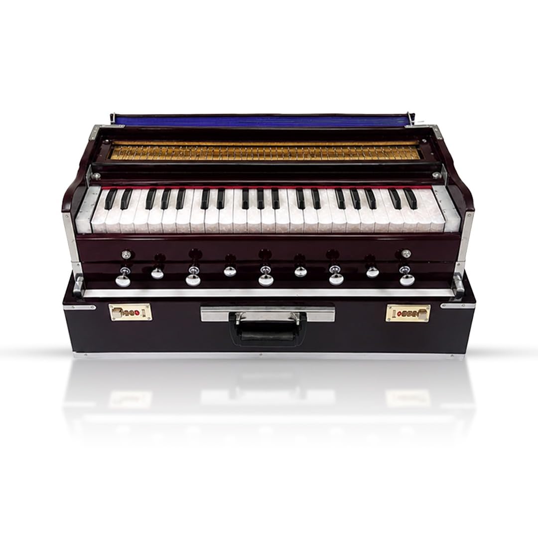 Składany instrument harmonijny, 9 stoperów, kolor palisandru, 3 1/2 oktawy, łącznik, indyjski instrument muzyczny