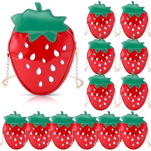 12 Pcs Girl Strawberry Purse Chain PU Phone Strawberry Bag Wallet Crossbody Handbag for Birthday Party Favor