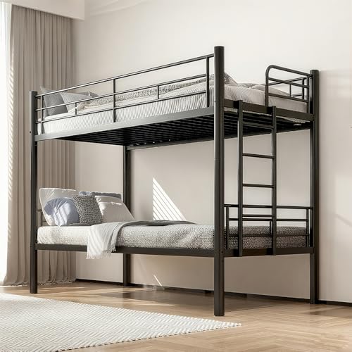 Askelierg Etagenbett 90x200, Stockbett Metall, Bunk Bed mit SchutzgeläNder und Zugangsleitern, Umbaubar in 2 Einzelbetten, Jugendbett Platzsparendes,...