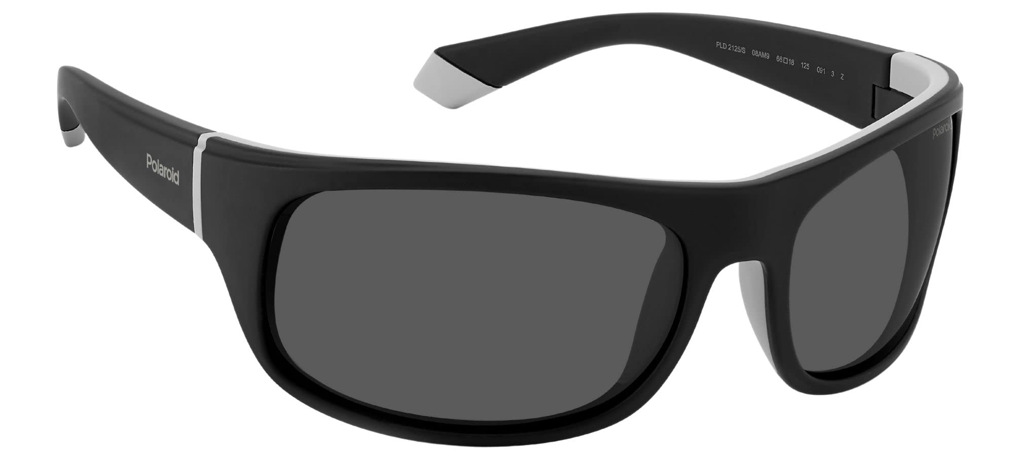 POLAROID 2125/S Męskie 66 mm CZARNE, PROSTOKĄTNE Spolaryzowane szare soczewki, okulary przeciwsłoneczne, Szary, 66/18/125