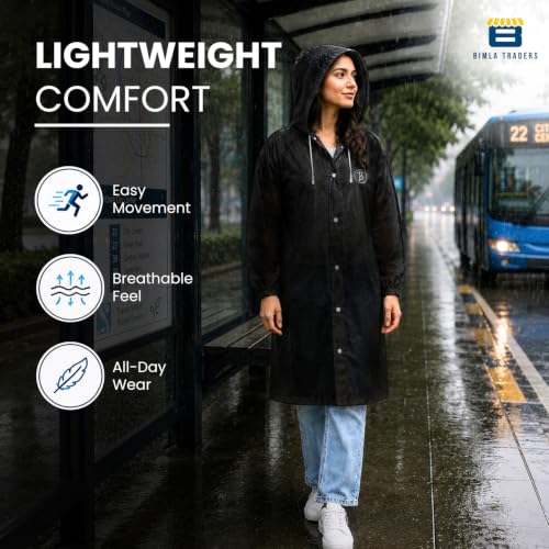Image of Reusable EVA Hooded Raincoat| Transparent Waterproof Rain Wear for Men & Women | Elastic Full Sleeves | Front Button Design | Knee Length Free size