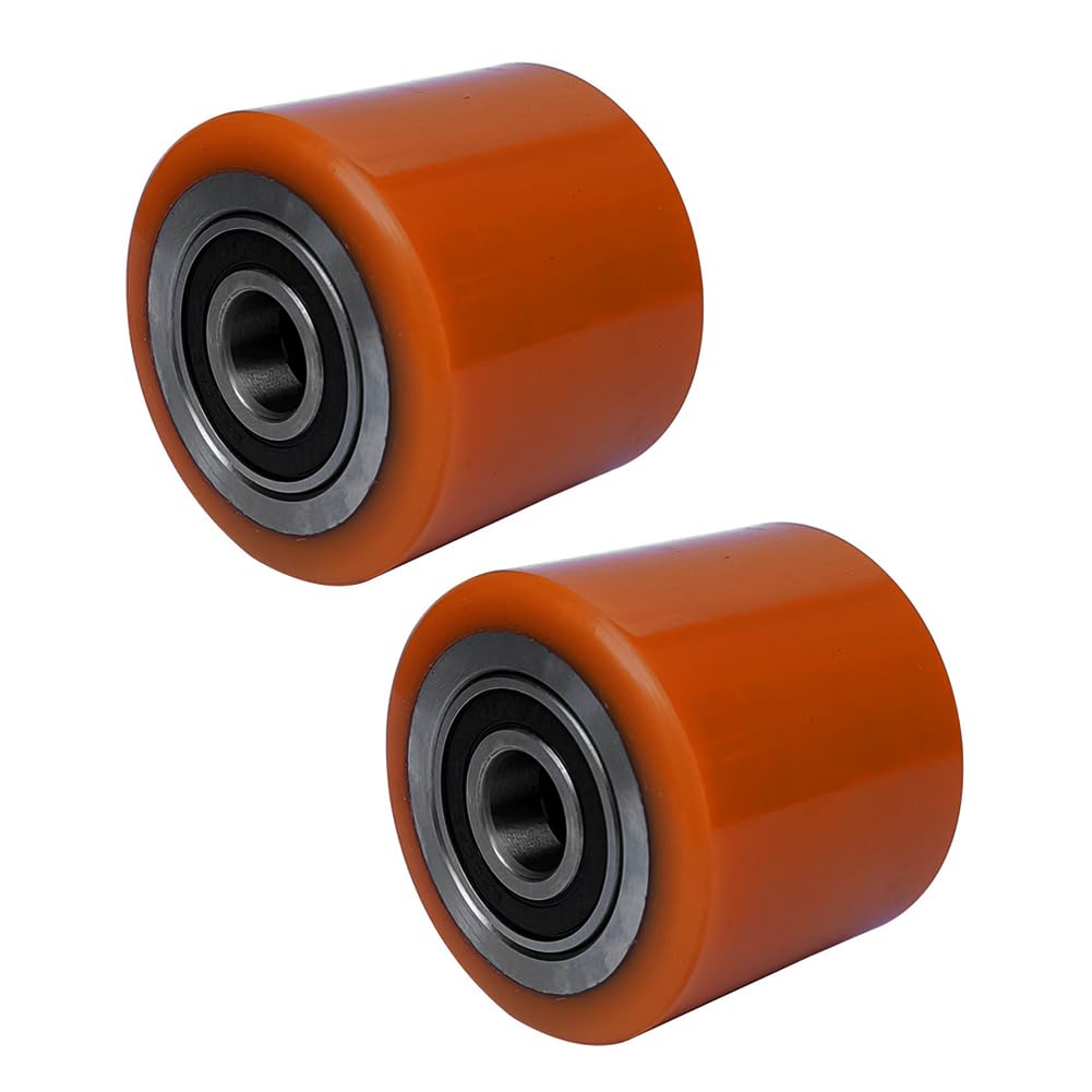 2 rodillos de carga para carretilla de palés de 80 mm de diámetro, ruedas de carretilla elevadora, rodamientos de bolas dobles, ruedas de poliuretano para carretillas elevadoras de 2 3 toneladas para