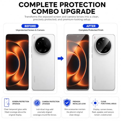 Image of FIRST MART Tempered Glass for Xiaomi 17 Ultra 5G with Silver Camera Ring Guard & Installation Kit | HD Clear Edge-to-Edge Screen Protector, Scratch Resistant, Case-Friendly | Pack of 1