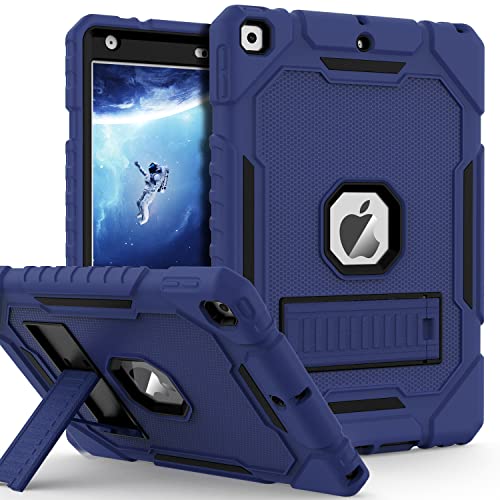 Image of ZoneFoker Case for iPad 9th /8th /7th Generation 2021 /2020 /2019(10.2 inch), Heavy Duty Military Grade Shockproof Rugged Protective 10.2 inch Cover with Built-in Stand for iPad 9 8 7 Gen (NavyBlue+Black)