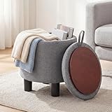 Giantex Round Storage Ottoman, Linen Fabric...