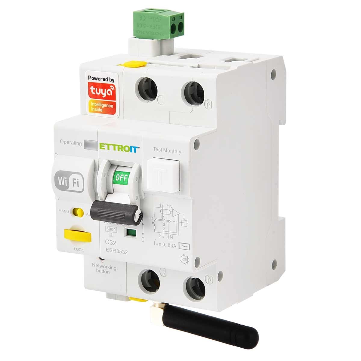 ZOREI Interruttore Magnetotermico Differenziale Smart WIFI,1P+N 230V/400V, App TUYA, Occupa 3 Moduli DIN (1P+N 32A 30mA 6kA)