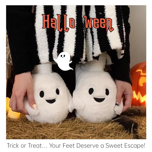 Halloween Slippers Spooky Cute Ghost Fluffy Warm Comfy Autumn Winter Indoor Outdoor Slippers3