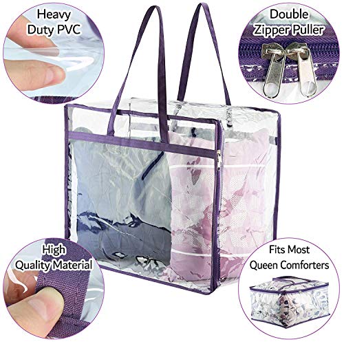 Wappa Home Clear Vinyl Zippered Storage Bags 18x15x9 Inch - Sturdy Storage Bags for Sweaters, Blankets, Comforters, Bedding Sets and Much More! (3, 18x15x9)