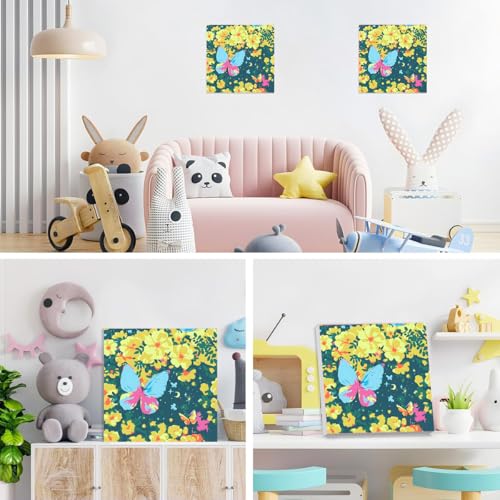 Image of HASTHIP DIY Paint by Numbers Kit for Adults & Kids, Butterfly Flower Blossom Landscape Painting on Canvas, Beginner-Friendly Acrylic Painting Set with Brushes & Numbered Pigments, 20x20cm