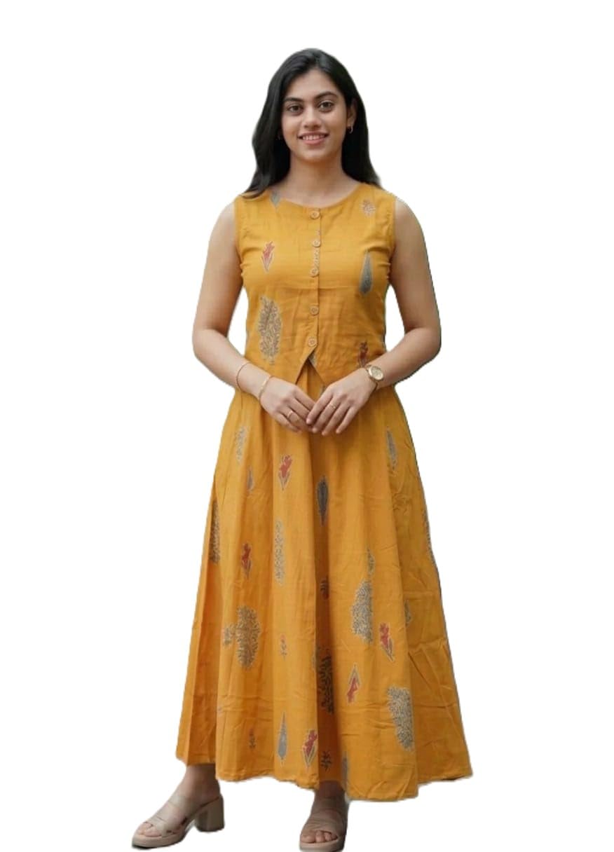 Floral Printed Cotton Women's Co-ord Set – Sleeveless Button-Up Top with A-Line Skirt, Stylish Summer Set, Comfortable and Trendy-picture-14