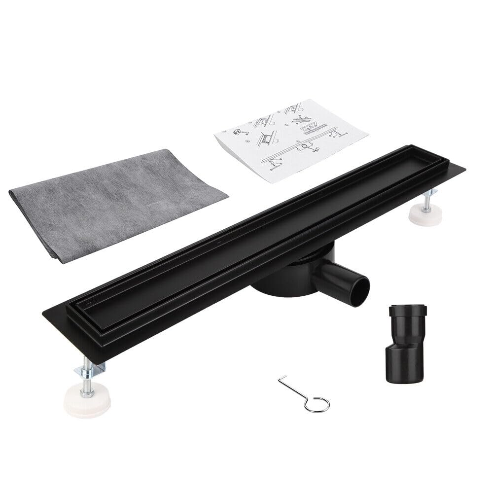 Canalina per doccia, 80 cm, in acciaio inox, con piastrellatura in acciaio inox, con sistema completo di scarico per doccia, sifone a 360° con filtro per capelli, dimensioni da 30 cm a 120 cm
