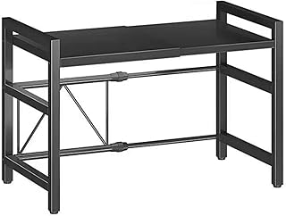 ROSEBEAR Microwave Oven Rack, Expandable Microwave Shelf for Kitchen, 2 Tier Metal Microwave Shelf Stand, Adjustable Kitchen Counter Organizer for Toaster(Black)