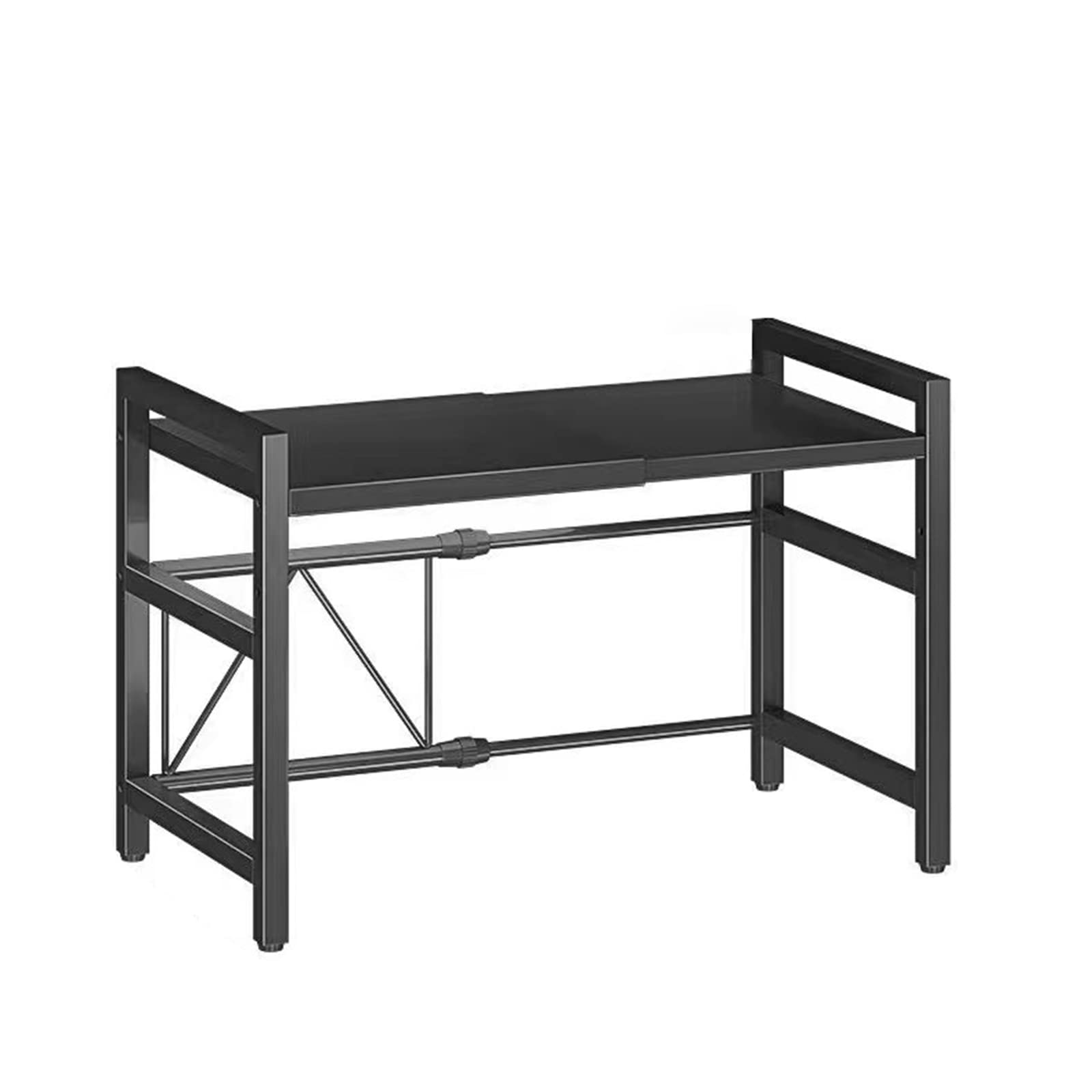 GiHaood 2-Tier Expandable Microwave Shelf Stand, Adjustable Over Microwave Rack Countertop Organizer, Carbon Steel Baker Rack, Space-Saving Kitchen Baker Rack for Oven Air Fryer Storage