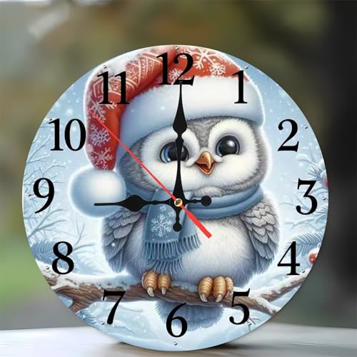 Umfarvt 8Pouces Horloge Murale Chouette Écharpe, Horloge Murale Cuisine Silencieuse à Quartz sans Tic-tac, Batterie Operated, Pendule Murales Décorative...
