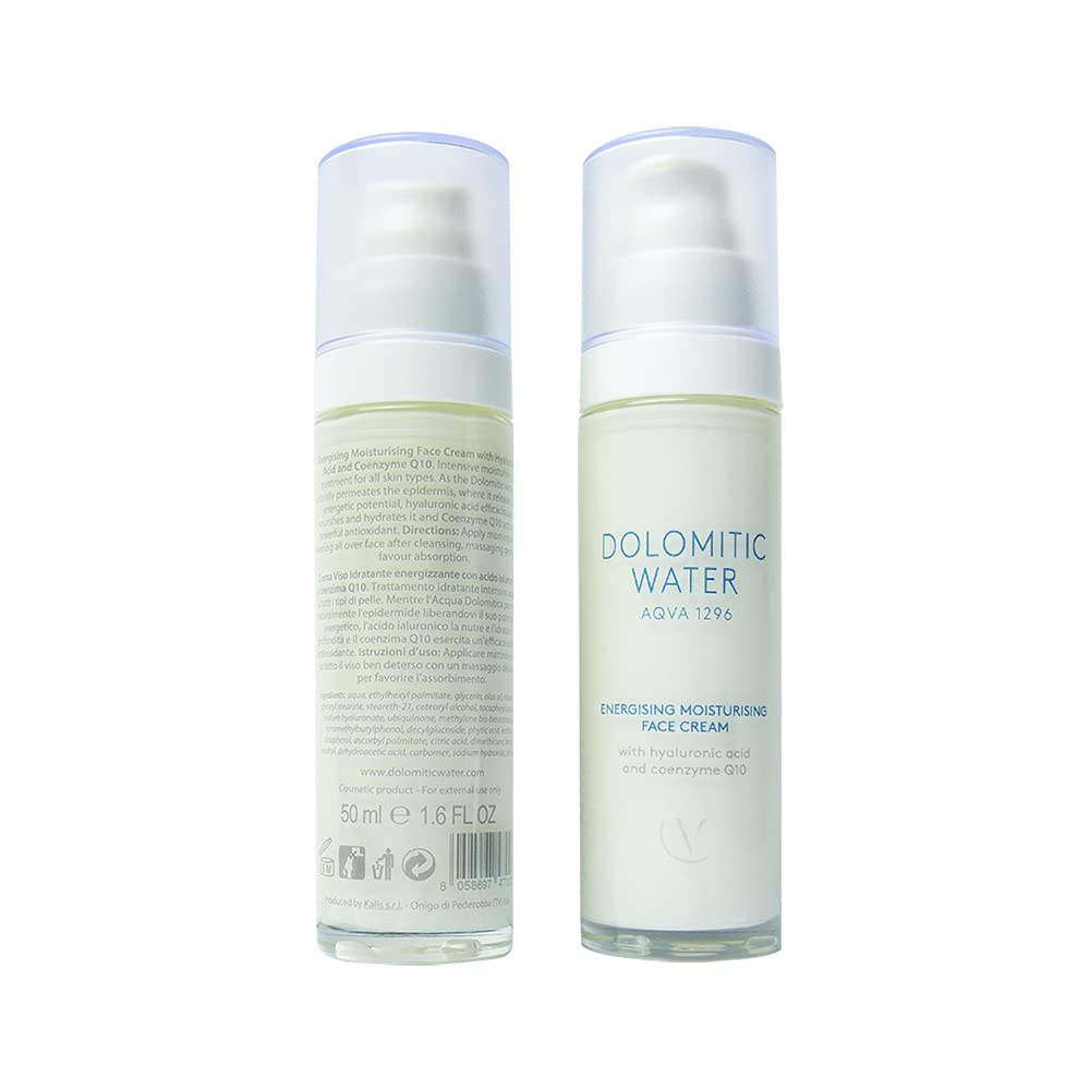 Agua Dolomítica - 50 ml Crema Facial Hidratante Energizante con Ácido Hialurónico y Coenzima Q10