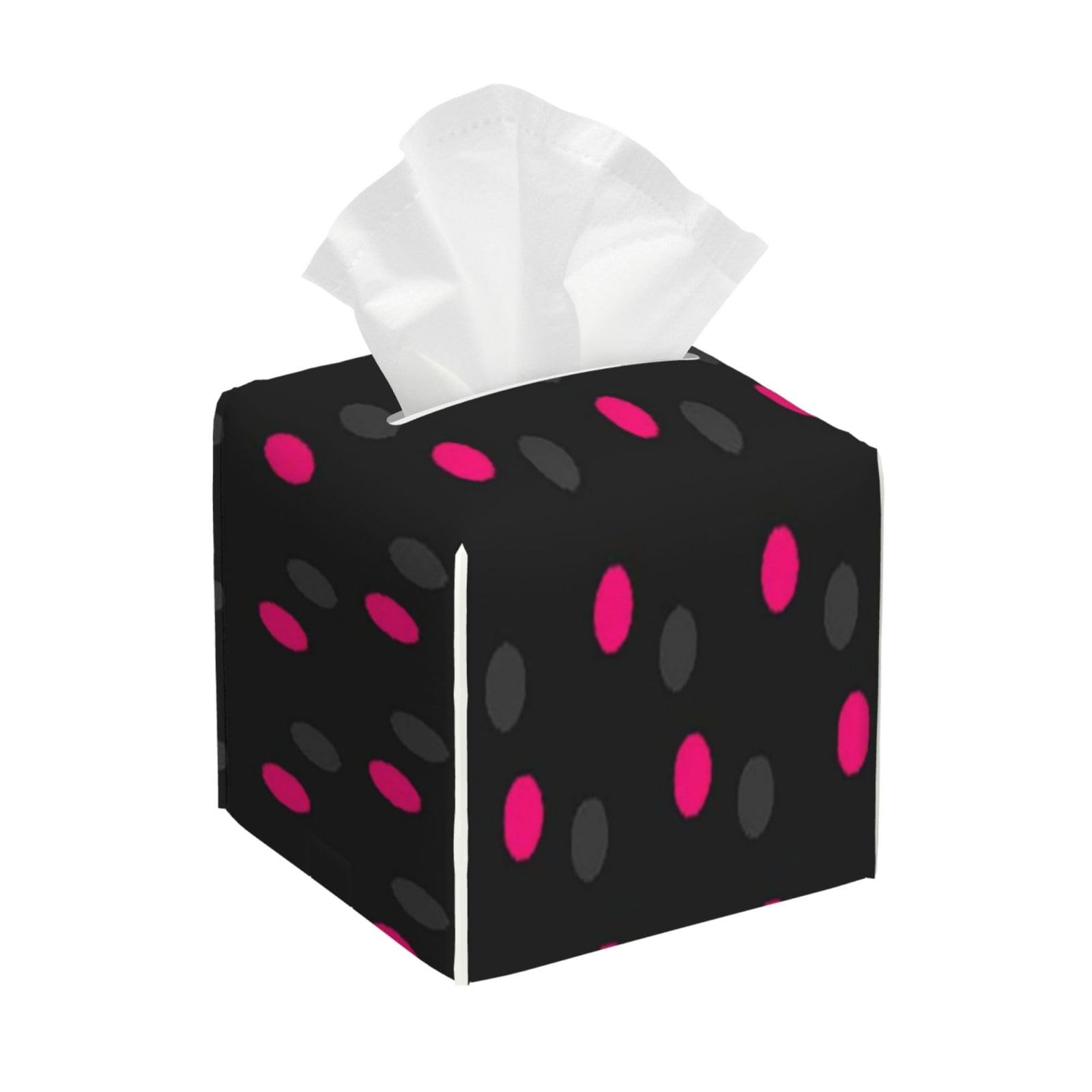 Black and Pink Polka Dots PVC Cube Tissue Pack for Home Office Bathroom Use