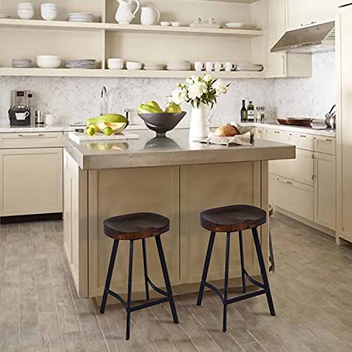 GWAREZ Set of 2 Industrial Bar Stool Saddle Seat Counter Height Farmhouse Stool-Metal and Dark Brown Wood Top Dining Stools,Backless,Stackable,Fully Welded -26.8 inch - Image 3