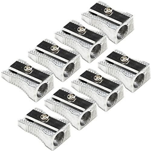 Mini sacapuntas de metal de aleación de aluminio de un solo agujero, sacapuntas de mano para la mayoría de lápices de tamaño para adultos y niños (8 piezas)