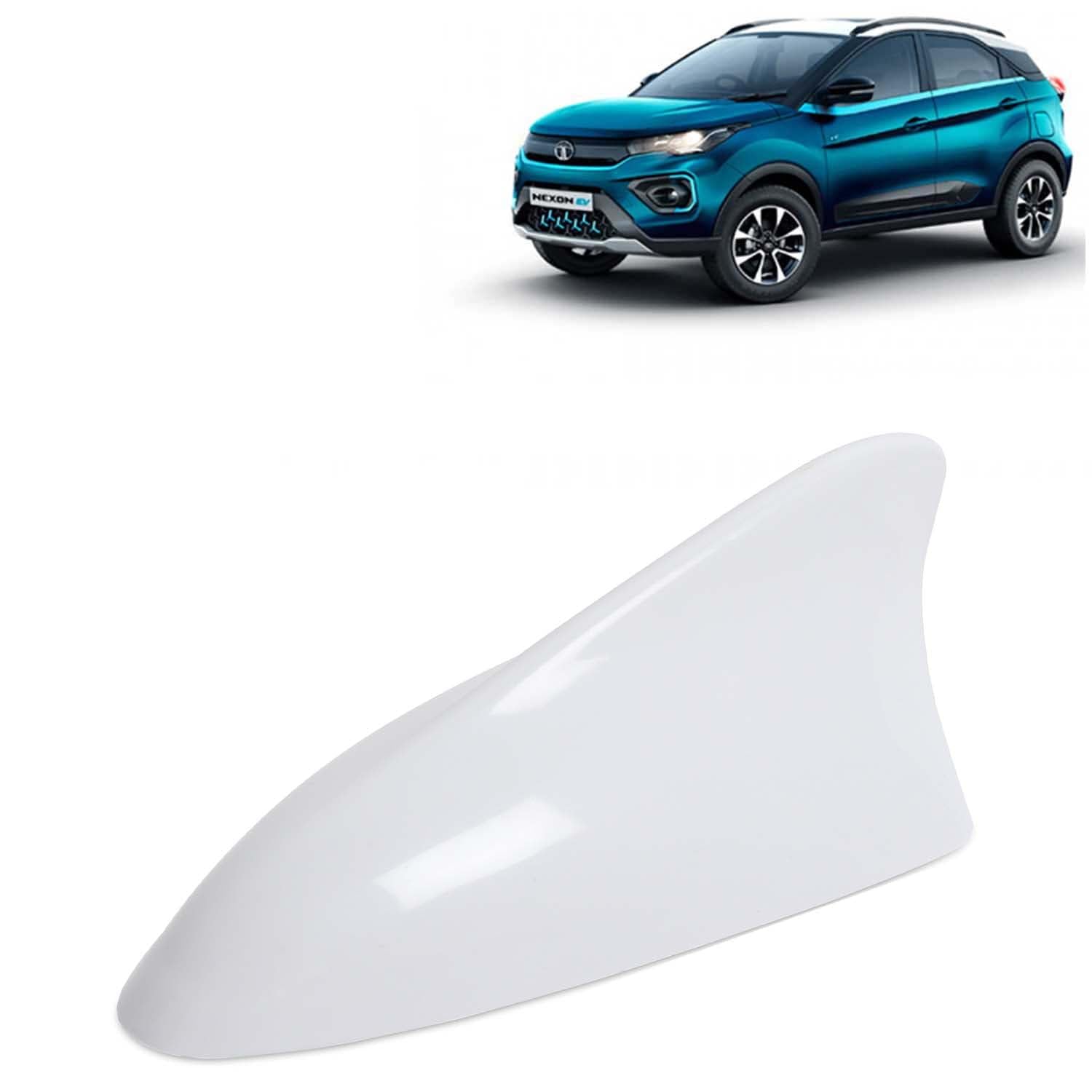 KINGSWAY Accessories Shark Fin Car Antenna Universal Size and Compatible with Tata Nexon EV Year 2020 to 2023, Car Radio FM AM, DIY Easy Replacement Original Car Antenna, 1 Piece, White Color