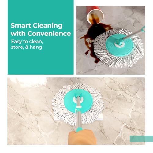 Image of Vivela Spin Mop | Extendable Stainless Steel Handle | 360 Rotating Microfiber Mop Head | Wet & Dry Floor Cleaning | Adjustable Height | Reusable Pad | Ideal for Tile, Marble