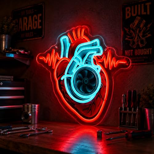 Image of human heart Neon Sign USB Turbo LED Light for Bedroom Garage Party Decor | Brighten your space with a modern Heart Neon Sign, designed to create a warm and stylish atmosphere for bedrooms, garages, gaming rooms and party decor.