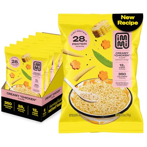 immi Creamy “Chicken” Ramen – Improved Taste, Better Texture & High Protein – Vegan, Ramen Noodles – Low Carb, Zero Sugar – Healthy Keto-Friendly Ramen Bowl, 6-Pack