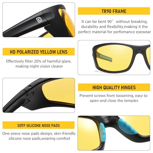 DUCO Night Vision Fishing Glasses Anti Glare Polarized Yellow Lens for Men Women Ideal for Nighttime Fishin and Driving4