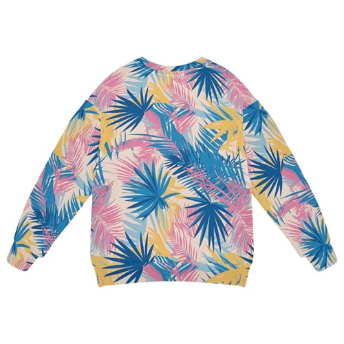 JUNZAN Palm Leaves Beige and Blue Big Boys Hooded Sweatshirt Crewneck Hoodies for Girls Sports 4T2