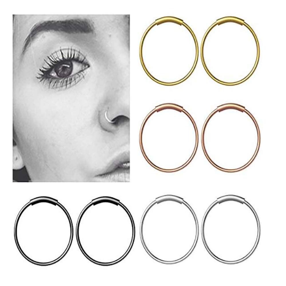 Yabee TIANCIFBYJS Steel Hinged Clicker Seamless Piercing Nose Ring Hoop Lip Ear Ring-6/8/10mm Body Jewelry Piercing Clip Gift 1pcs 22g - (Metal Color: Black, Main Stone Color: 10mm)